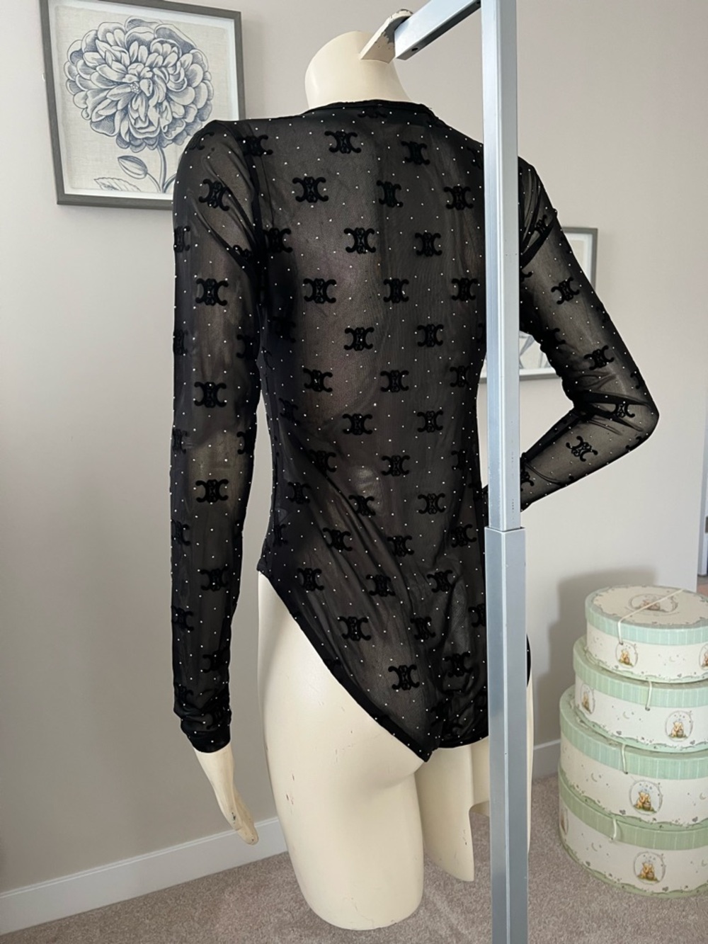 NWT Sheer Black Long-Sleeve Mesh Bodysuit - Picture 8 of 12